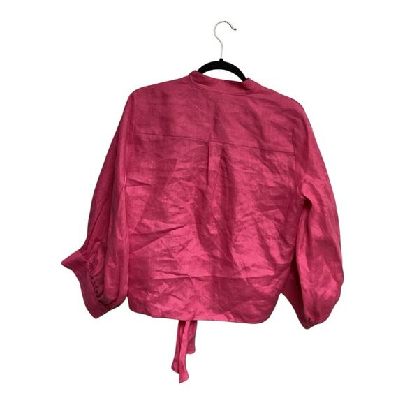 Fifteen Twenty Bubble Gum Pink 100% Linen Button Front Tie Shirt Size M - Picture 2 of 4